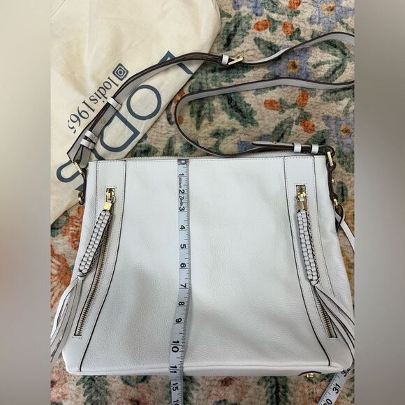 Lodis Leather Dual Zip Aviva Crossbody White Purse Bag W Dustbag - Picture 3 of 10